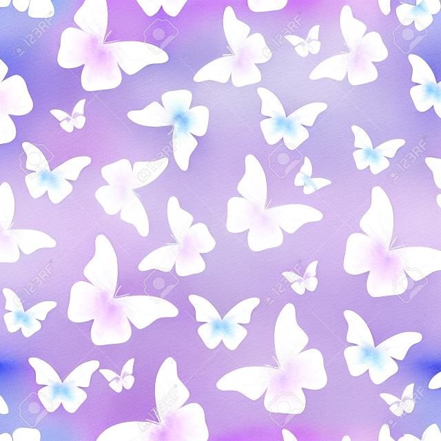 원활한 수채화 보라색 나비 패턴입니다.