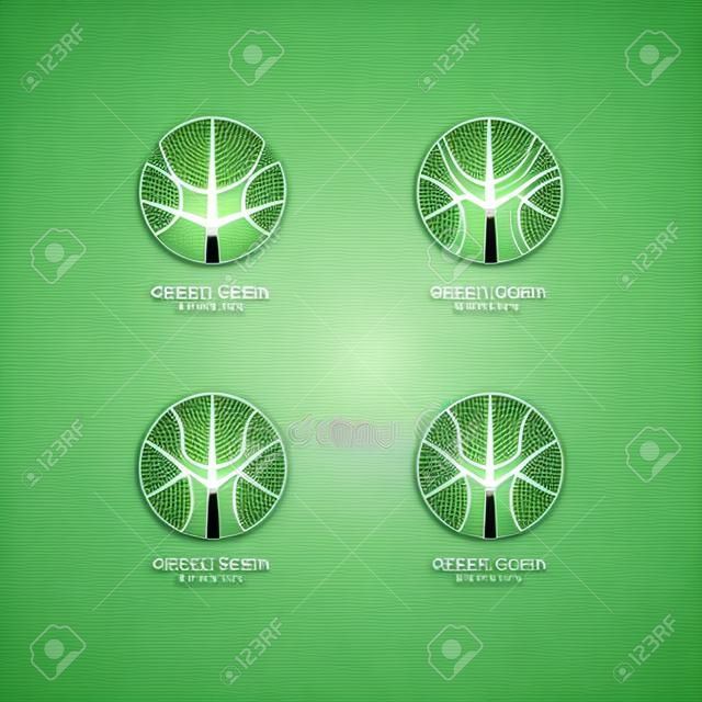 Verde logo Tree. Verde, Cerchio, Albero vettore logo design. concept creativo. Ecologia Sfondo Design. Illustrazione vettoriale.