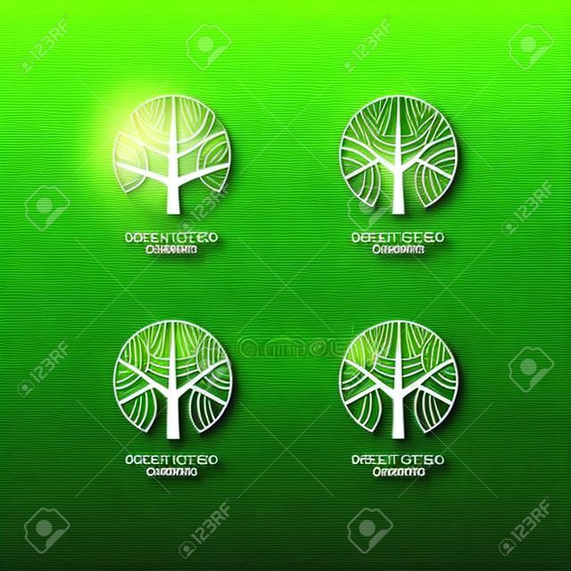 Yeşil Ağaç logosu. Yeşil Çember Ağacı vektör logo tasarımı. yaratıcı konsept. Ekoloji Tasarım Arkaplan. Vektör Illustration.