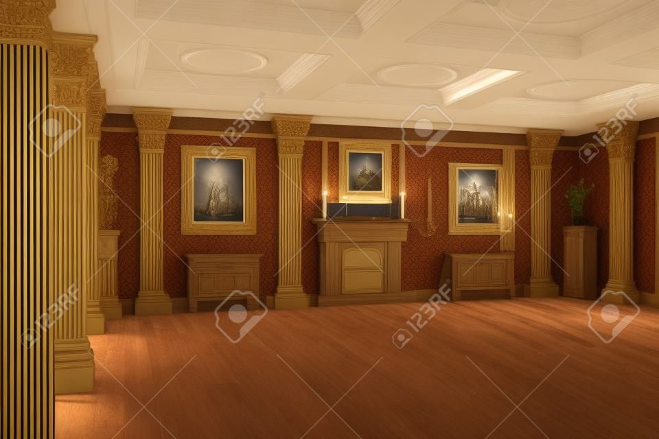 3d render of the interior of the hall in a classic style