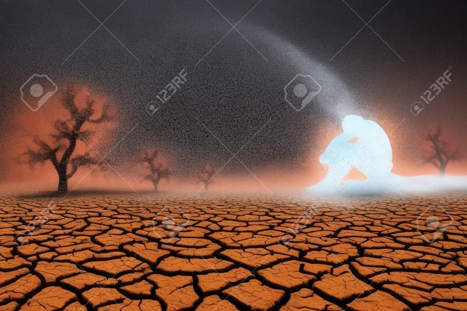 For those who are desperate because of the drought, the rain does not fall in season. because of global warming. concept of change and environment