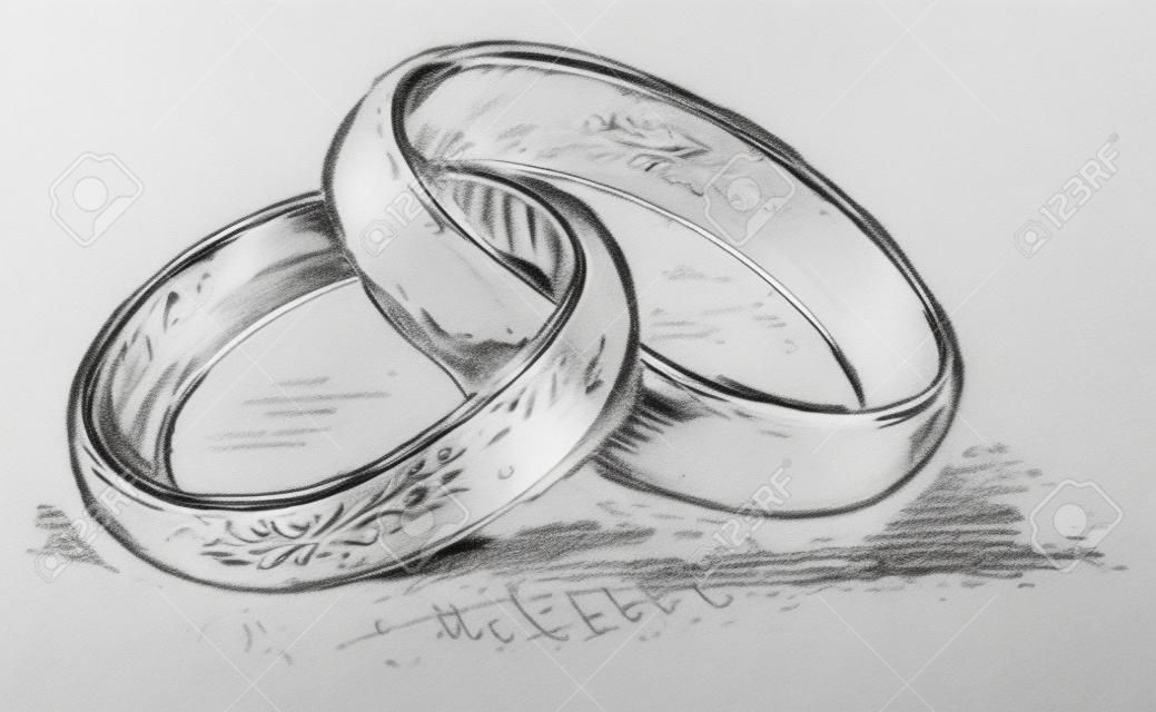鉛筆素描。結婚戒指