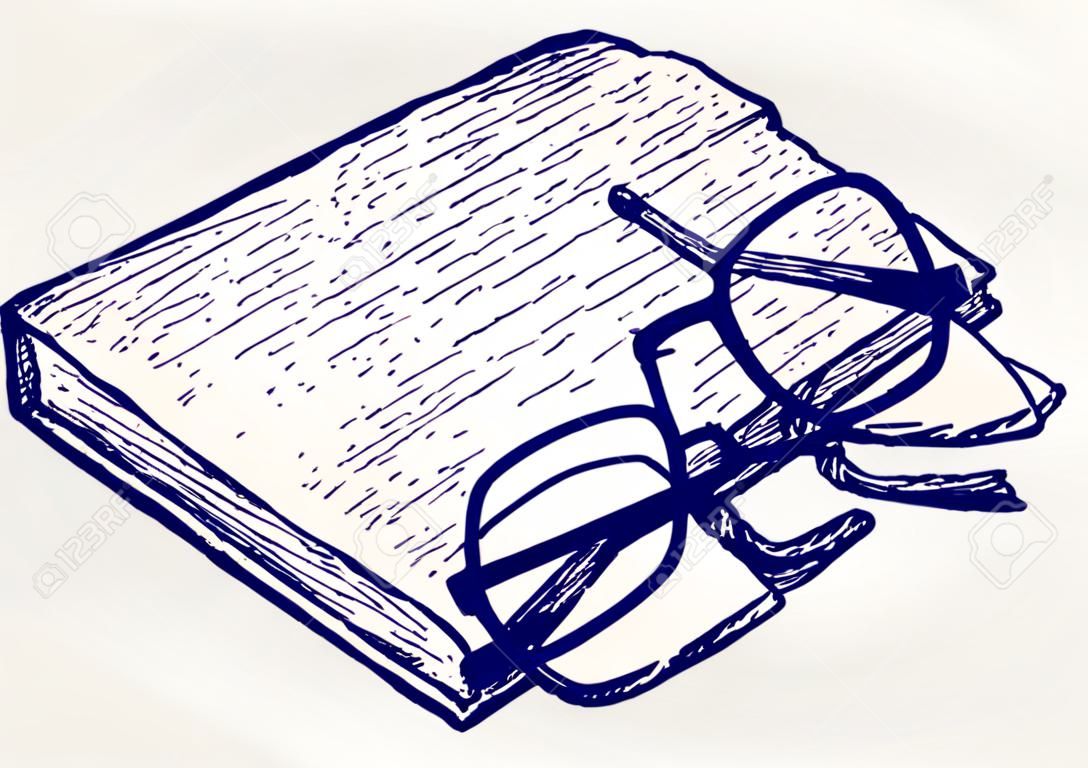 Kitap ve gözlük. Doodle tarzı