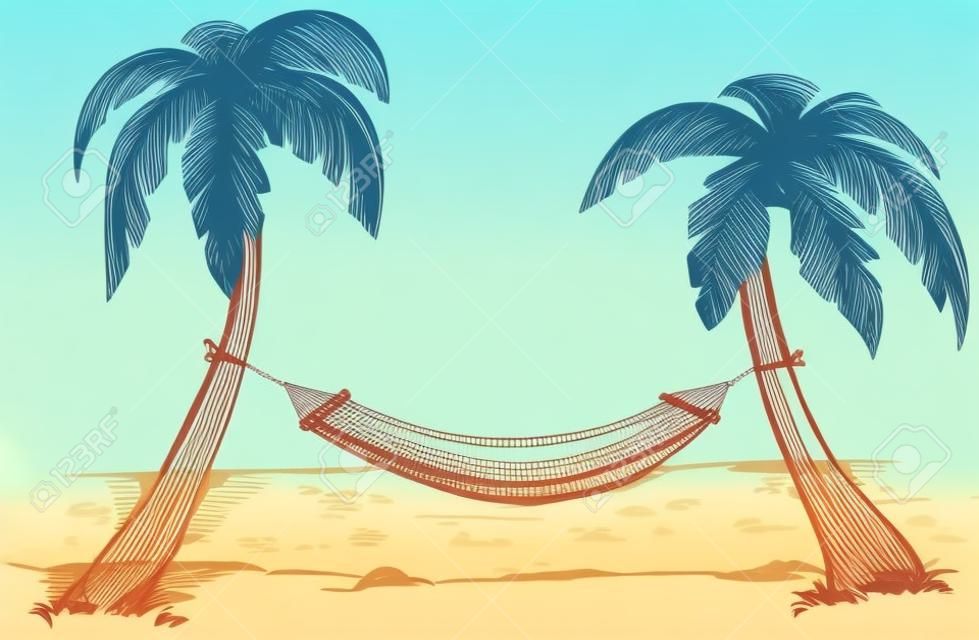 Hamaca romántico entre palmeras estilo Doodle