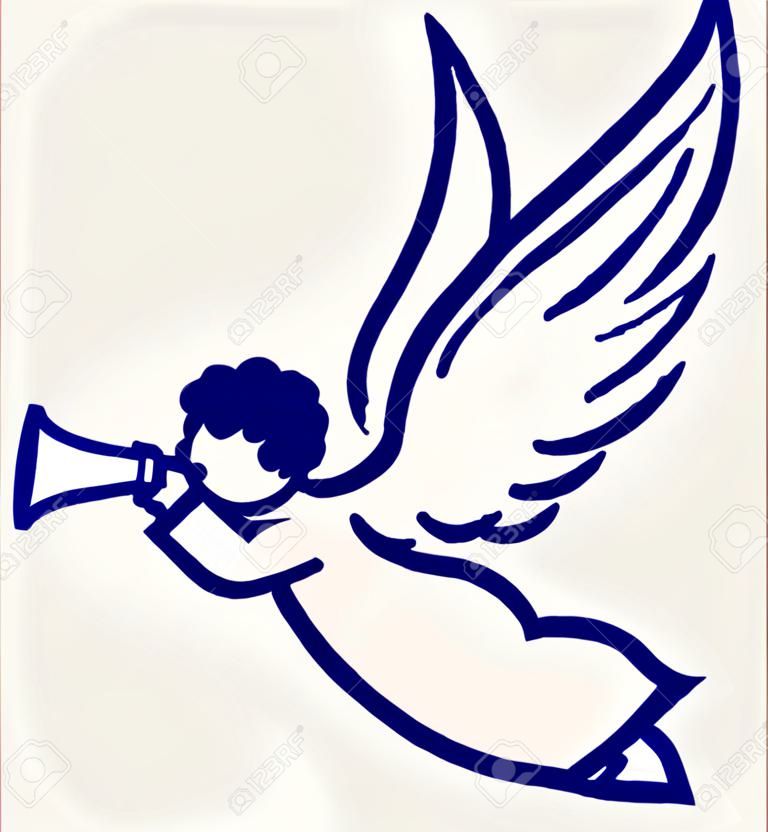 Engel met trompet Doodle stijl