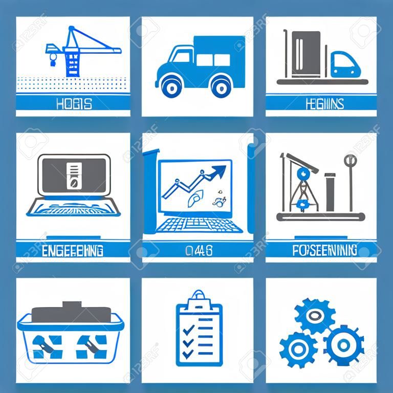 construction, engineering icons, blue theme