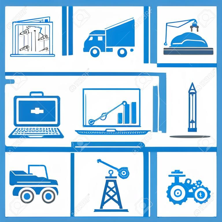 construcción, ingeniería iconos, tema azul