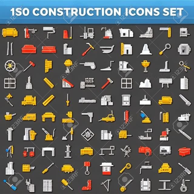 zestaw ikon budowlanych, 100 ikony, ikony narzędzia inżynierskie