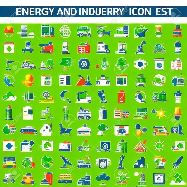 Icone di energia, icone di industria, vanno icone verdi, salvare icone di energia, vettore