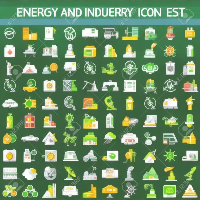 энергетические иконы, промышленности иконы, идут зеленые иконки, сохранить энергетические иконки, вектор