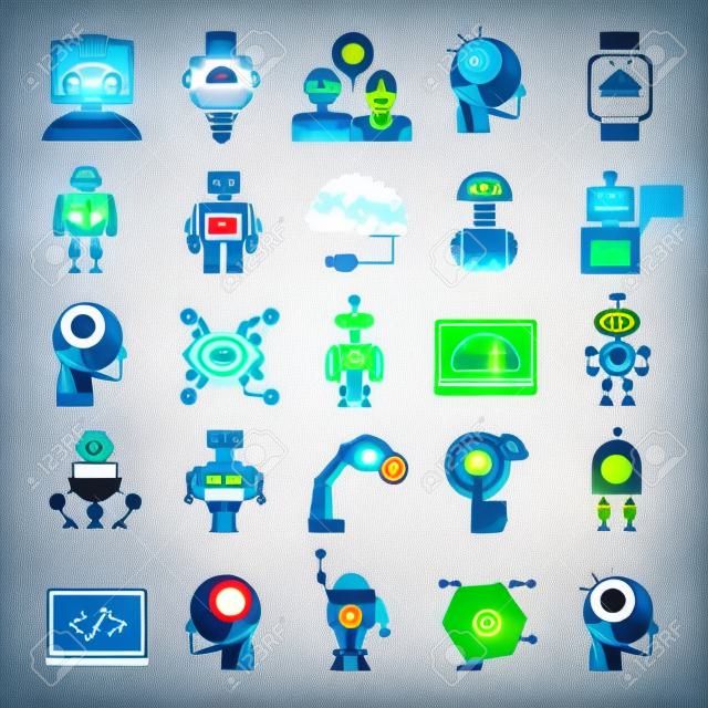 Icone di intelligenza artificiale, le icone di robot