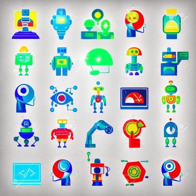 cones de inteligência artificial, ícones de robôs