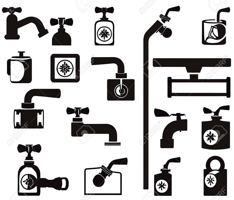 illustrazione vettoriale delle icone del rubinetto e del rubinetto dell'acqua