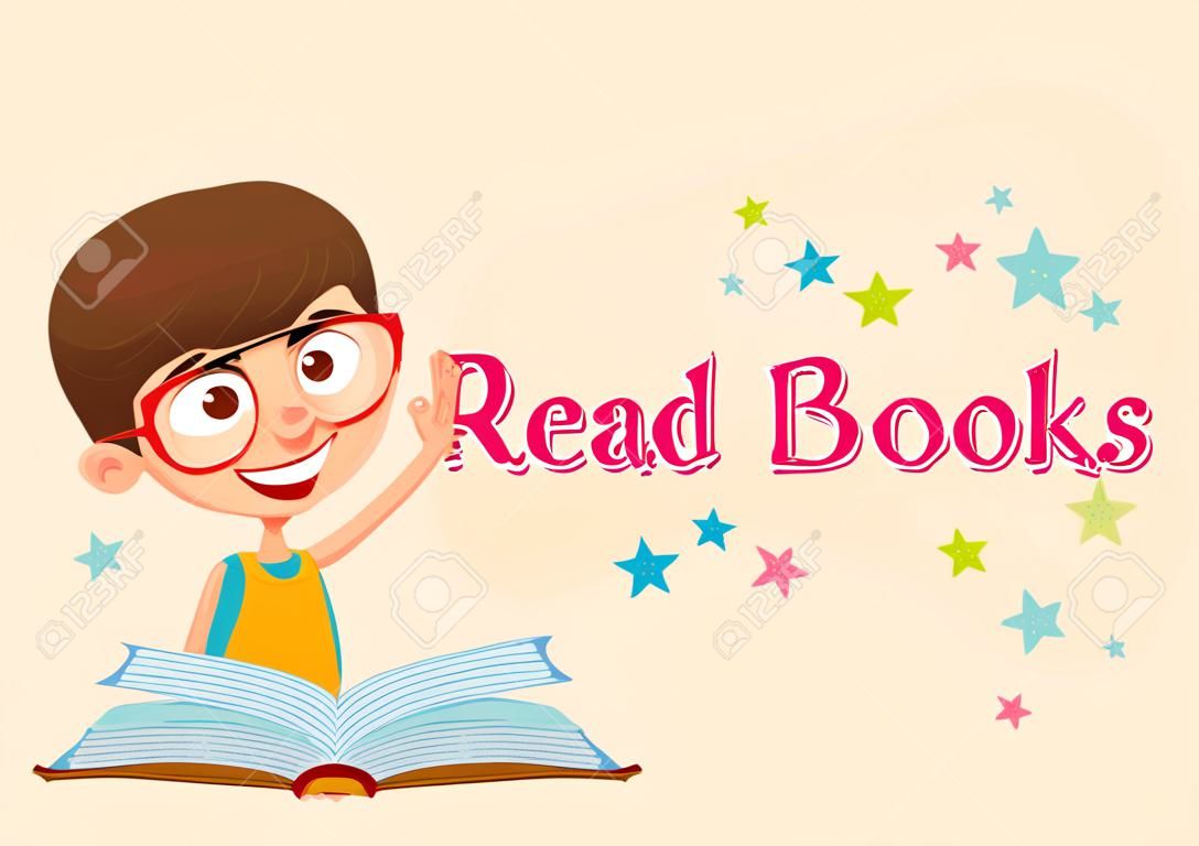 Read books. Smart boy sitting with an open book