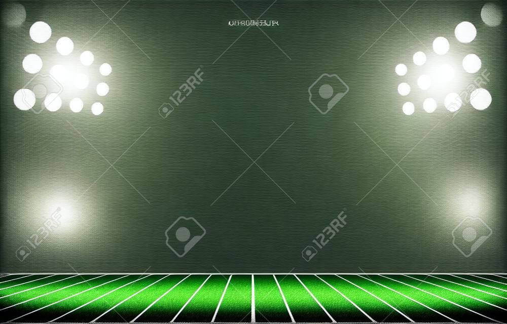 アメリカンフットボール競技場の背景。アメリカンフットボール競技場の遠近法のラインパターン。ベクトルイラスト。