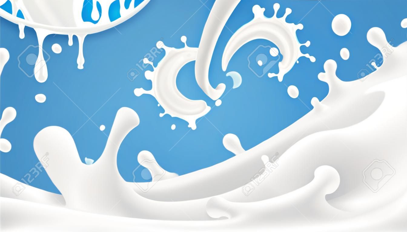 Realistic Clear Milk Splash Template For Advertising. EPS10 Vector