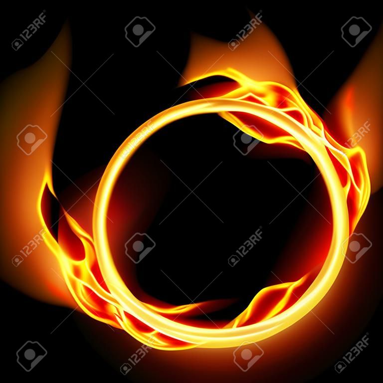 Realistic Abstract Fire Ring On Black Background