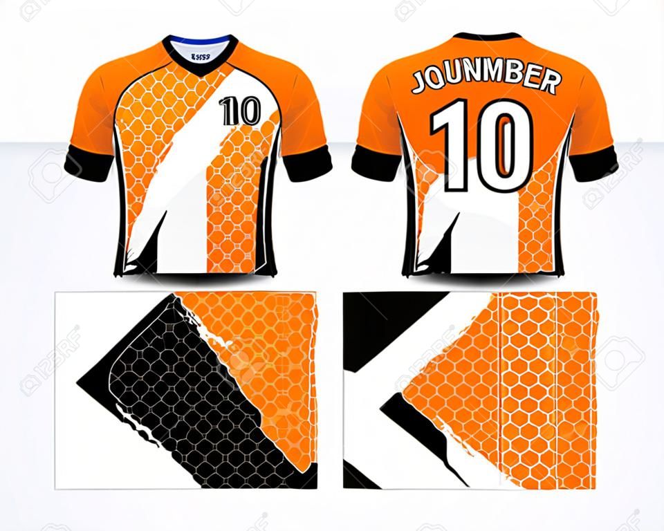 Plantilla de diseño de camiseta deportiva para equipo de fútbol con color  negro y naranja