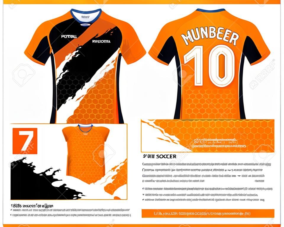 Gli sport della maglia e della maglietta di calcio progettano il modello, la parte anteriore e la parte posteriore per la squadra di football americano o le uniformi attive di usura a colori l'arancia, illustrazione in bianco e nero.