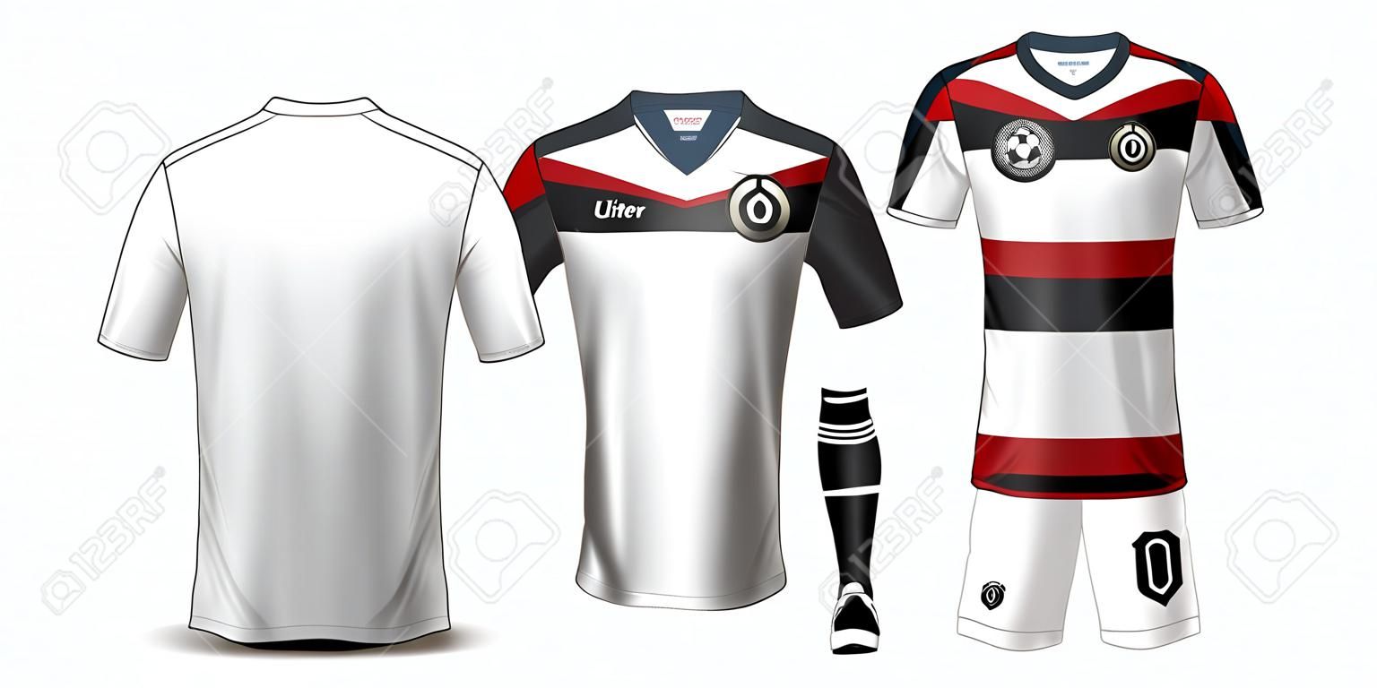 Soccer Jersey and Football Kit Presentation Mockup, The T-shirt Front and Back View and it is Fully Customization Isolated on Transparent Background, Can be used as a template with your own design.