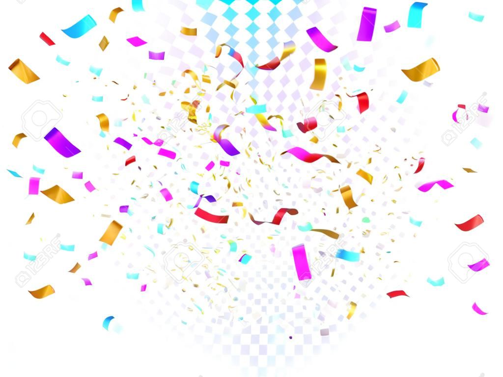 Confetti burst explosion On Transparent Background Color flying ribbons and streamers. Birthday party vector background