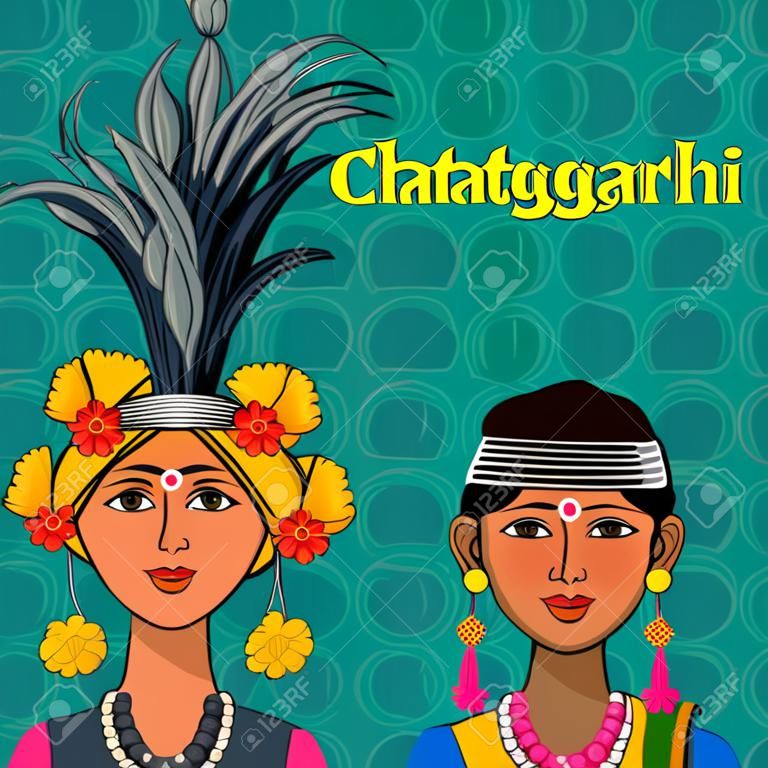 Vector design of Chhattisgarhi Couple in traditional costume of Chhattisgarh, India