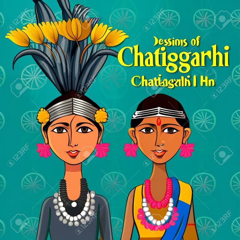 Vector design of Chhattisgarhi Couple in traditional costume of Chhattisgarh, India