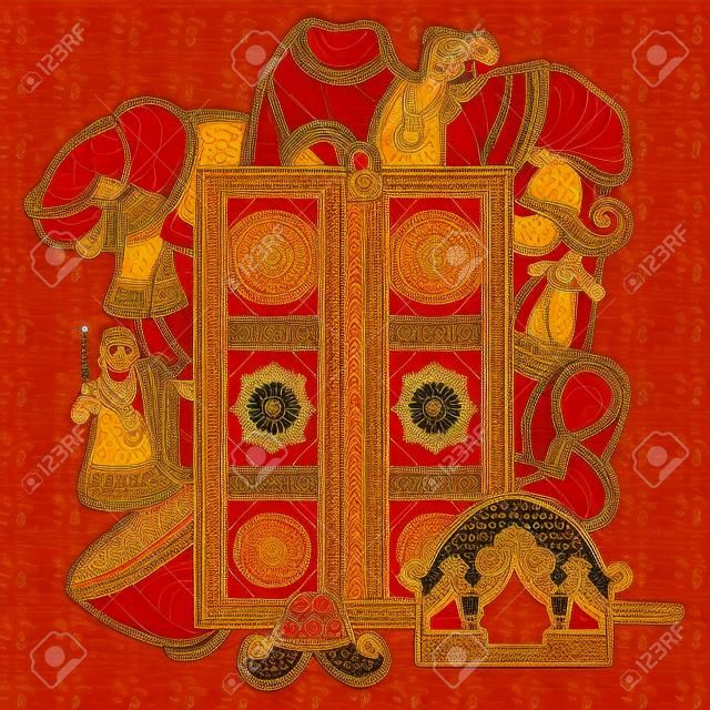 diseño del vector de la cultura de Rajasthan en el estilo de arte indio