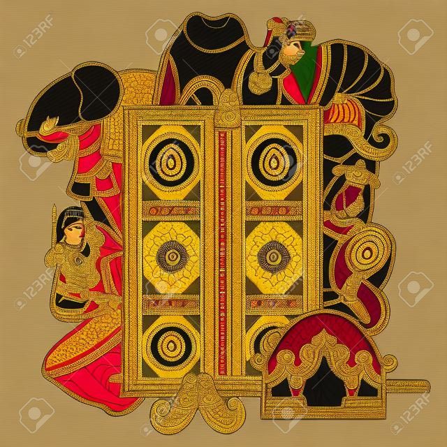 Disegno vettoriale della cultura del Rajasthan in stile indiano d'arte