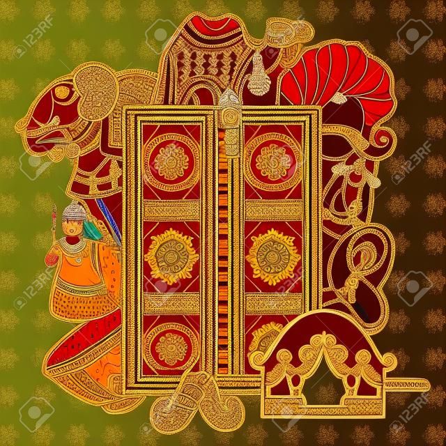 印度艺术风格中的拉贾斯坦文化矢量设计