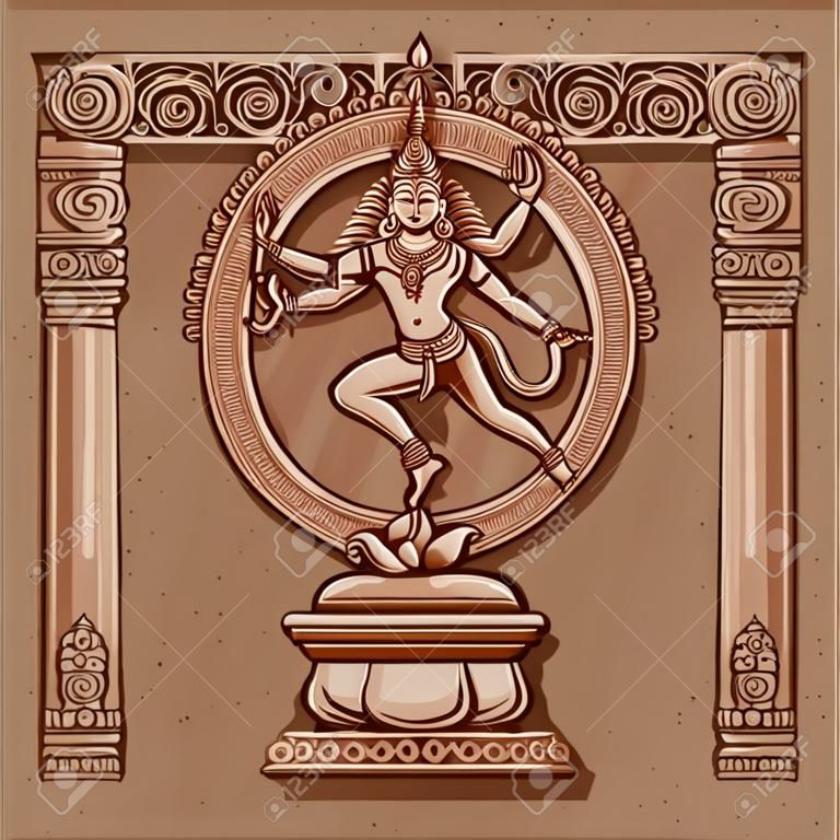 diseño del vector de la estatua de la vendimia de la escultura india Shiva Nataraja grabado en piedra