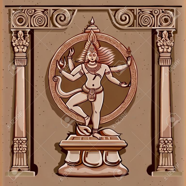 Wektorowa konstrukcja rocznika posągu indyjskiego Pana Shiva Nataraja rzeźba wygrawerowana na kamieniu