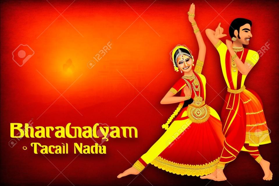 Vector design of Couple performing Bharatanatyam classical dance of Tamil Nadu, India