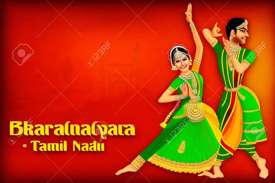 Vector design of Couple performing Bharatanatyam classical dance of Tamil Nadu, India