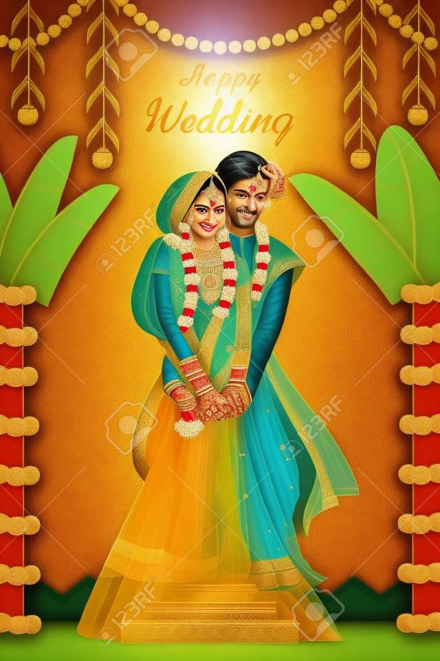 Pareja India en ceremonia de boda de la India