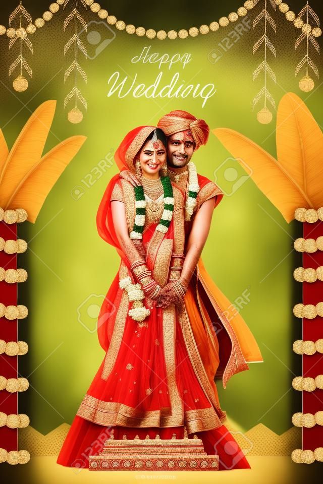 Pareja India en ceremonia de boda de la India
