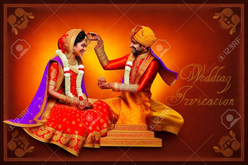 Indian couple in wedding Maang Bharai ceremony of India