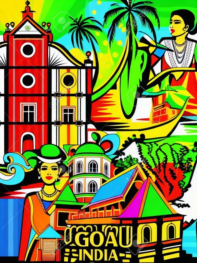 印度果阿州多彩文化展示的矢量设计