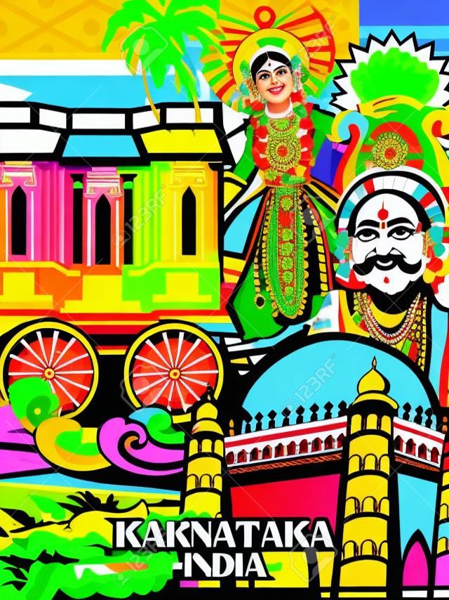 Wektor wzór kolorowy wyświetlacz kulturowy stanu Karnataka w Indiach