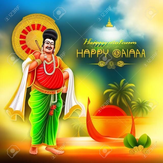 Happy Onam Festival background of Kerala with King Mahabali