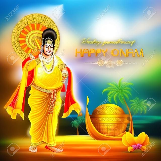 Happy Onam Festival background of Kerala with King Mahabali