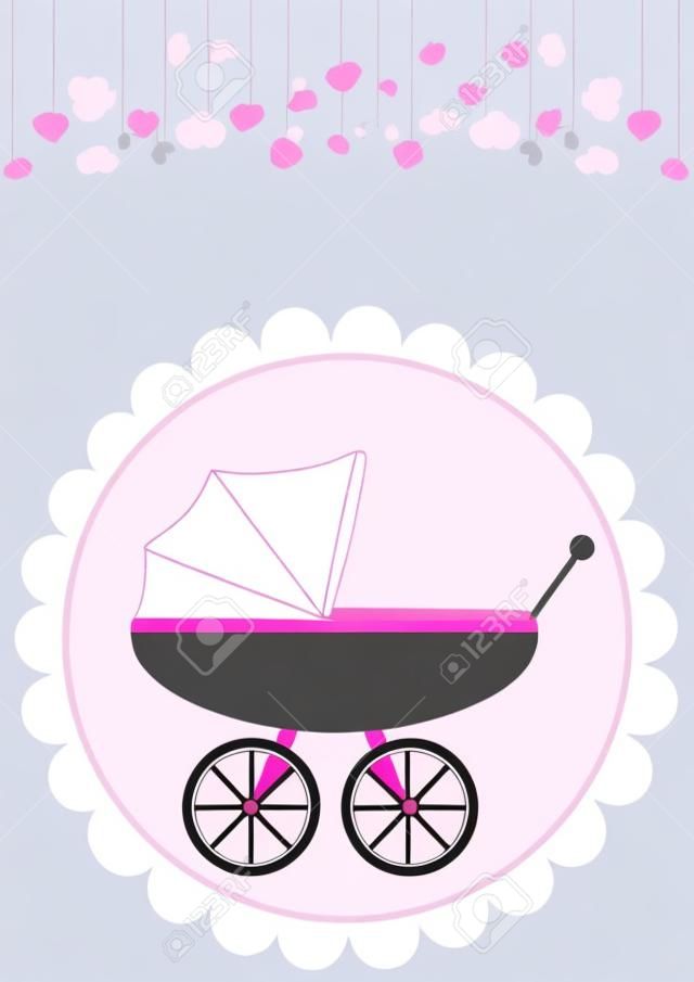 Vector illustration of pink baby carriage for newborn girl 