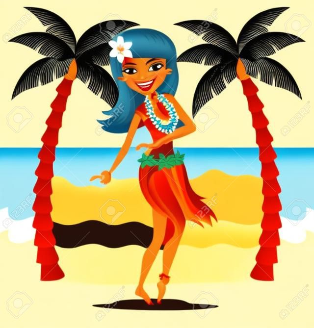 Hawaiian dancer girl. Vector flat cartoon illustration