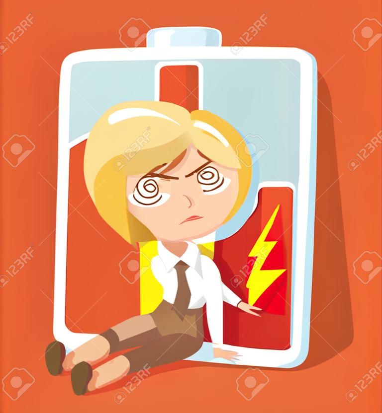 Business woman character no energy. Vector flat cartoon illustration
