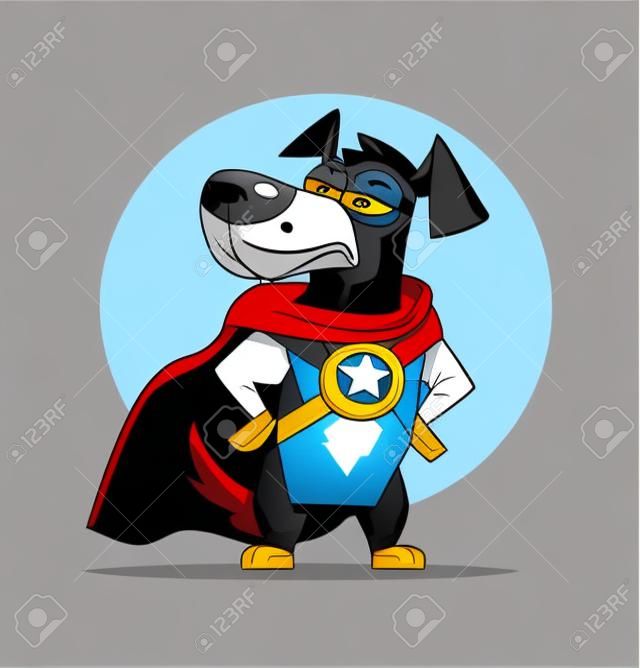 Personaggio di supereroe cane in maschera. Vector piatta fumetto illustrazione