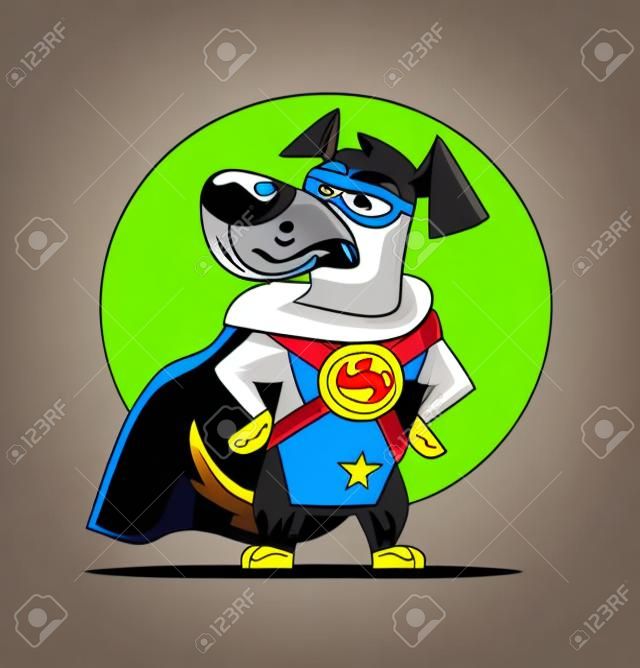戴着面具的狗超级英雄角色。矢量平面卡通插画