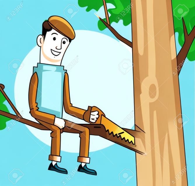あなたがことわざの概念に座っている枝をカットしないでください。ベクターフラット漫画のイラスト