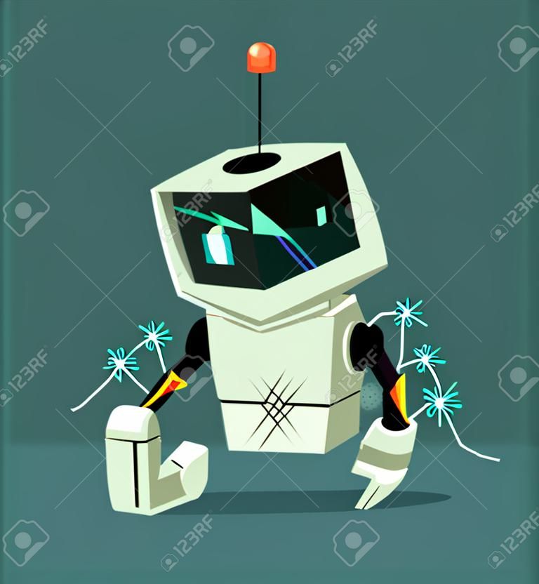 Сломанный робот-персонаж. Концепция веб-страницы ошибки. Векторная иллюстрация плоский мультфильм