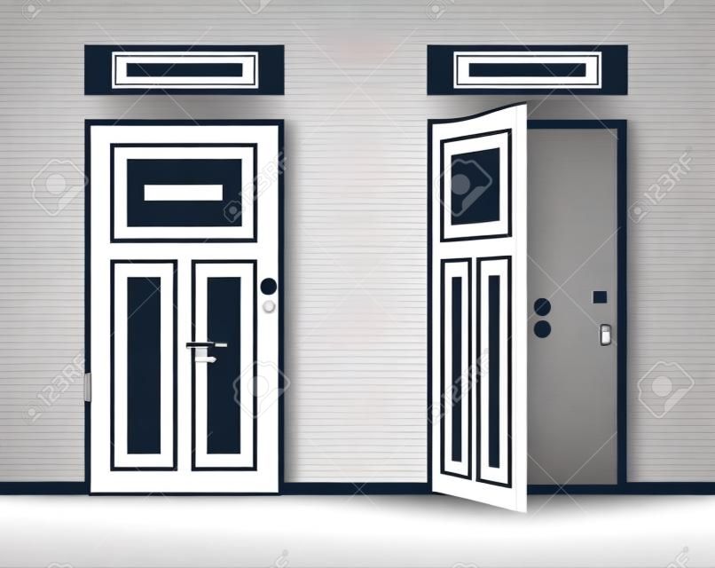 Door close and open room house concept. Vector graphic design illustration