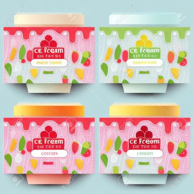 Mignon glace aux fruits conception de l'emballage de crème avec différents types de crème glacée. Vector illustration. Le fond est seamless